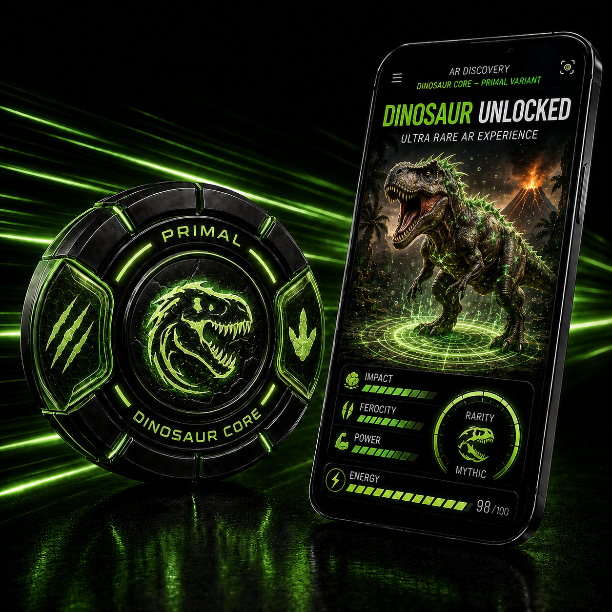 Dinosaur Core Primal Variant with claw and footprint controls and its dinosaur AR experience